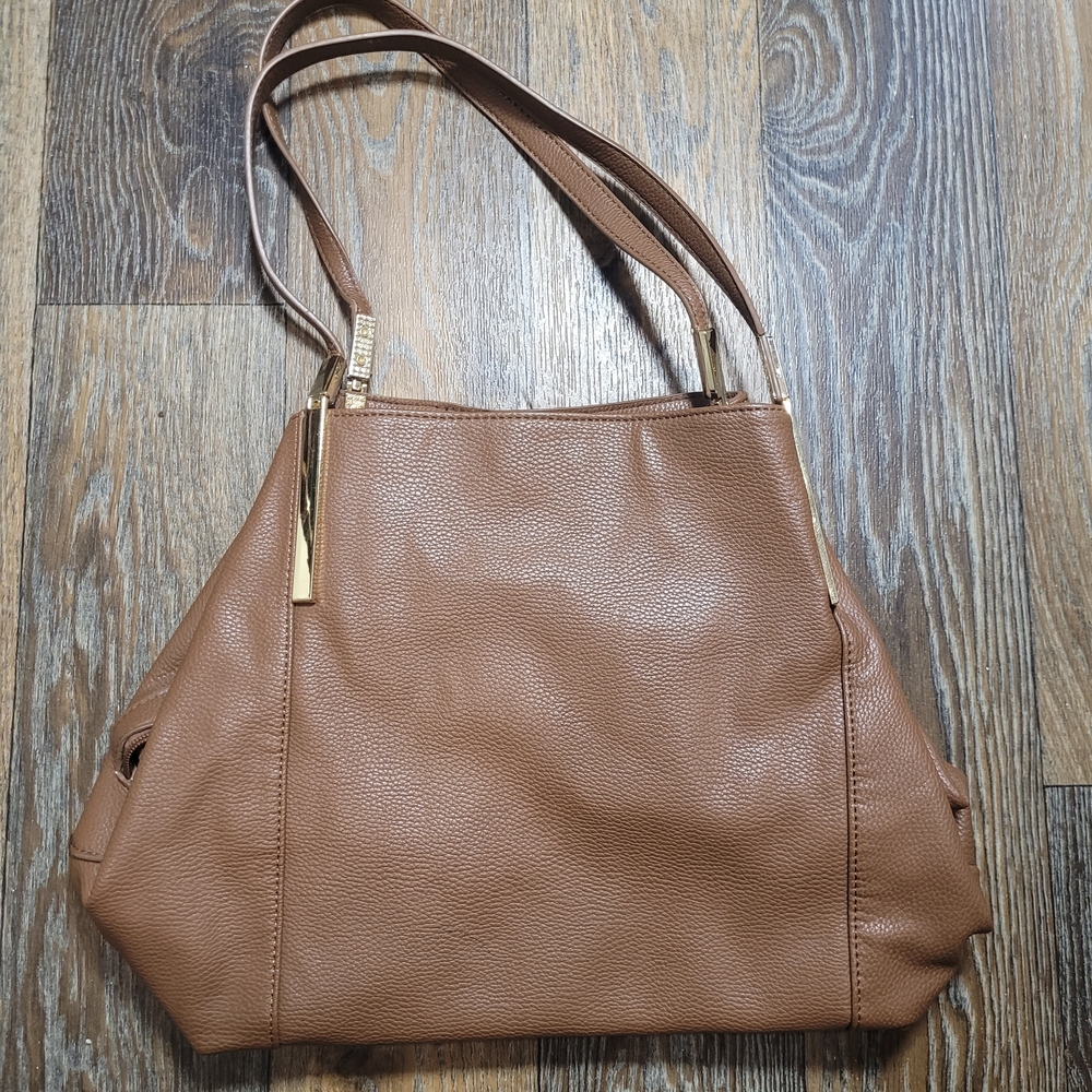 Lily & Ivy Womens Shoulder Bag Purse Brown Pebble Faux Leather Gold Hardware